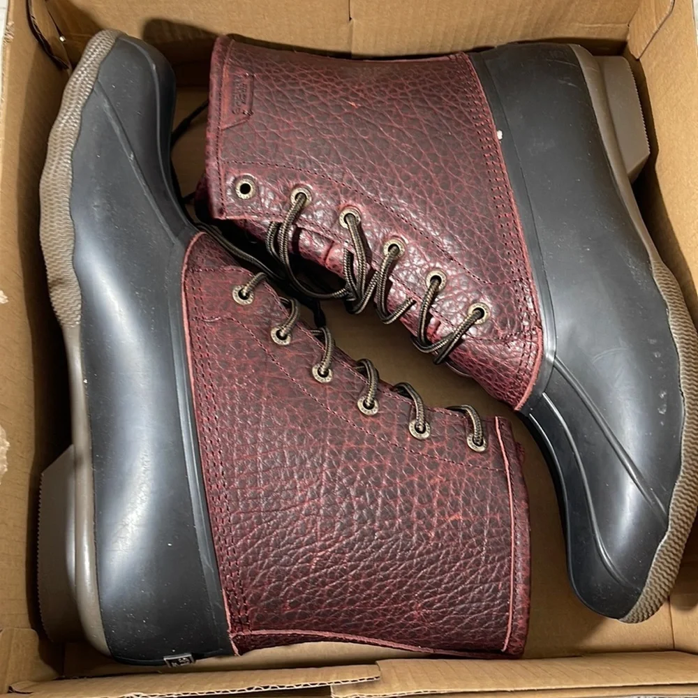 SPERRY MEN'S SALTWATER DUCK BOOT - BLACK/AMARETTO SIZE 13 NEW - Picture 2 of 15